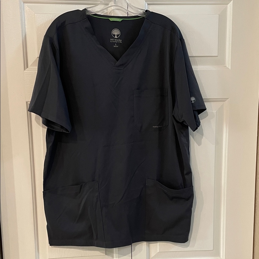 Healing Hands Men’s Charcoal Gray Scrub Top, large